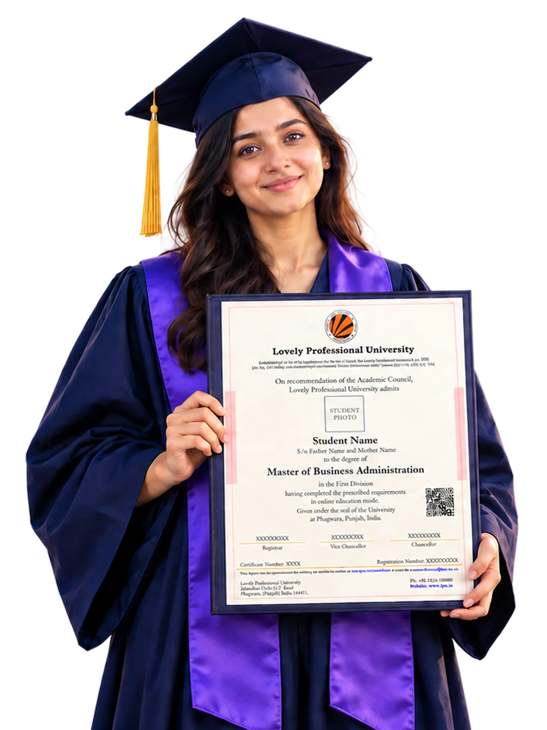LPU Online MBA graduate holding her degree certificate