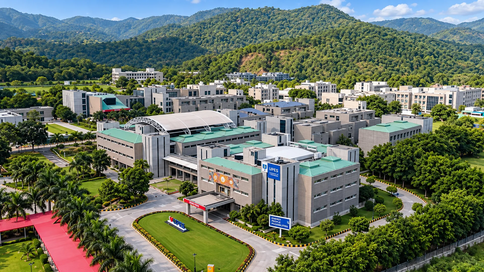 Aerial view of the UPES Dehradun campus